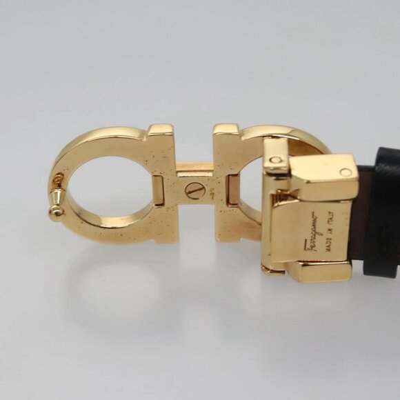 Salvatore Ferragamo Gancini Belt Leather 29.1""-31.5"" Black Auth am7781V - Picture 5 of 11